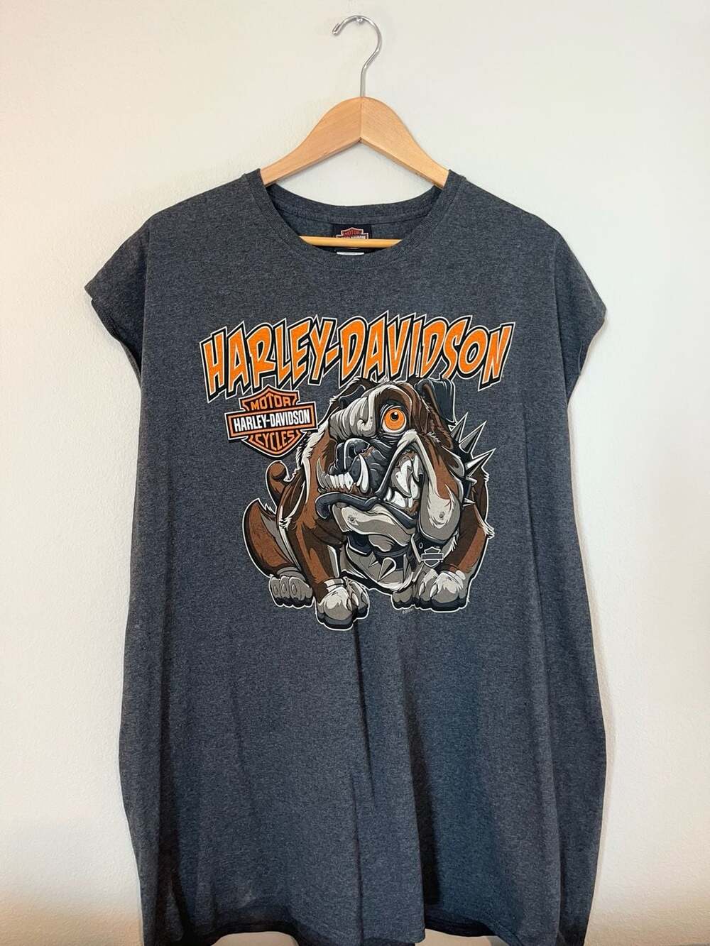 Harley-Davidson, 3XL Muscle Tee, Bulldog Biker Graphic, Defiance Omaha, Grey